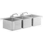 Regency 16" x 20" x 12" 16-Gauge Stainless Steel Three Compartment Drop-In Sink with (2) 8" Faucets