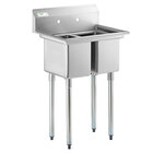 Regency 27" 16-Gauge Stainless Steel Two Compartment Commercial Sink with Galvanized Steel Legs and without Drainboard - 10" x 14" x 12" Bowls