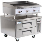 Cooking Performance Group 36CBRRBNL 36" Gas Radiant Charbroiler with 36", 2 Drawer Refrigerated Chef Base - 120,000 BTU