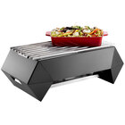 Rosseto SK046 Multi-Chef Diamond 28" x 16 5/8" x 10" Black Matte Steel Chafer Alternative Warmer with Grill-Top, Burner Stand, and Fuel Holder