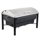 Black electric chafer with rounded stainless steel lid