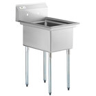 Regency 22" 16-Gauge Stainless Steel One Compartment Commercial Sink with Galvanized Steel Legs and without Drainboard - 17" x 23" x 12" Bowl