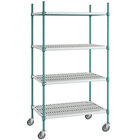 Regency+ 24" x 36" Green Epoxy Polymer Drop Mat 4-Shelf Kit with 64" Posts and Casters