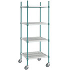Regency+ 24" x 24" Green Epoxy Polymer Drop Mat 4-Shelf Kit with 64" Posts and Casters