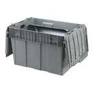 Plastic gray opened chafer box with stainless steel chafer inside