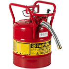 Justrite 5 Gallon DOT Type II Red Steel Gas / Flammables AccuFlow Safety Can with 1" Diameter Metal Hose, Flame Arrester, and Roll Bars 7350130