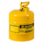 Justrite 5 Gallon Type I Yellow Steel Diesel Safety Can with Flame Arrester 7150200