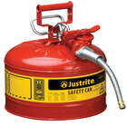 Justrite 2.5 Gallon Type II Red Steel Gas / Flammables AccuFlow Safety Can with 5/8" Diameter Metal Hose and Flame Arrester 7225120