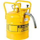 Justrite 5 Gallon DOT Type II Yellow Steel Diesel AccuFlow Safety Can with 1" Diameter Metal Hose, Flame Arrester, and Roll Bars 7350230