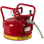 Justrite 2.5 Gallon DOT Type II Red Steel Gas / Flammables AccuFlow Safety Can with 5/8" Diameter Metal Hose, Flame Arrester, and Roll Bars 7325120