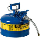Justrite 2.5 Gallon Type II Blue Steel Kerosene AccuFlow Safety Can with 5/8" Diameter Metal Hose and Flame Arrester 7225320