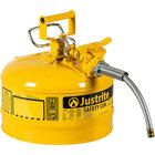 Justrite 2.5 Gallon Type II Yellow Steel Diesel AccuFlow Safety Can with 5/8" Diameter Metal Hose and Flame Arrester 7225220