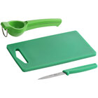 Choice 10" x 6" x 1/2" Green Bar Size Cutting Board and Lime Prep Set