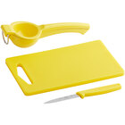 Choice 10" x 6" x 1/2" Yellow Bar Size Cutting Board and Lemon Prep Set