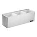 A San Jamar stainless steel condiment bar with three compartments.