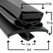 A black rubber magnetic True 810513 equivalent drawer gasket with measurements.