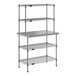 A silver Eagle Group stainless steel table with chrome wire undershelves and overshelves.