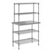 A stainless steel Eagle Group table with chrome wire undershelves and overshelves.