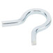 A silver curved metal object with a small hole on the end.
