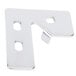 A stainless steel True top left hinge bracket with two holes.