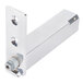 A close-up of a shiny stainless steel True top left hinge kit with screws.