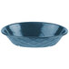 A blue polyethylene oval weave basket with a diamond pattern.