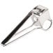 A stainless steel hand held rotary cheese grater with a metal handle and clip.