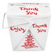 A white 16 oz. paper Chinese take-out container with a wire handle, red pagoda graphic, and 'Thank You' and 'Enjoy' printed on it.