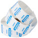 A roll of National Checking Company Monday food labeling stickers with blue and white text.
