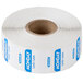 A roll of white National Checking Company labels with blue writing on them.