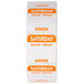 A roll of white National Checking Company Saturday food labeling stickers with orange text.