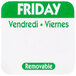 A green and white National Checking Company sticker with white text that says "Friday"