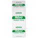 A roll of white National Checking Company labels with green text that says "Friday" and "Day of the Week"
