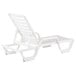 A case of 18 white Grosfillex Bahia plastic chaise lounges.
