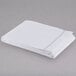 An Oxford T200 Superblend white full size flat sheet with purple stripes folded on a gray surface.