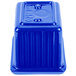 A cobalt blue rectangular cast aluminum server with ridges.