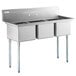 A Regency stainless steel three compartment sink with galvanized steel legs.