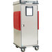 A silver Metro C5 T-Series holding cabinet with red doors.