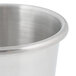 A close up of a silver stainless steel Galaxy 30 oz. malt cup with a lid.