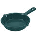 A Tablecraft hunter green cast aluminum fry pan with a handle.