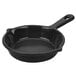 A Tablecraft black cast aluminum fry pan with a handle.