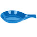 A Tablecraft blue cast aluminum skillet with an open handle.