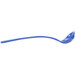 A Tablecraft blue speckle cast aluminum long ladle with a white background.