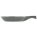 A Tablecraft gray cast aluminum open handle skillet on a counter.