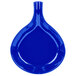 A cobalt blue cast aluminum skillet with an open handle.