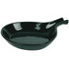 A hunter green cast aluminum skillet with an open handle.