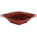 A maroon speckled square Tablecraft bowl with a handle.