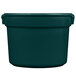 A Tablecraft hunter green cast aluminum bain marie soup bowl with a lid.