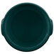 A Tablecraft hunter green cast aluminum bowl with a handle.