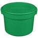 A green plastic bucket with a handle.